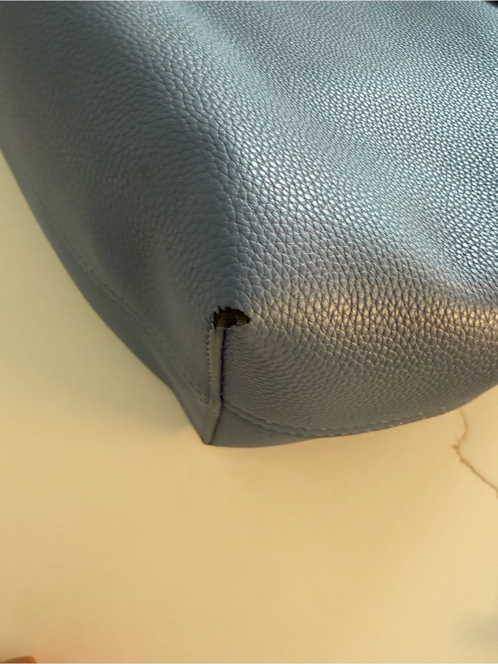 Emporio Armani Dusty Blue Pebbled Leather Tote - Picture 10 of 11
